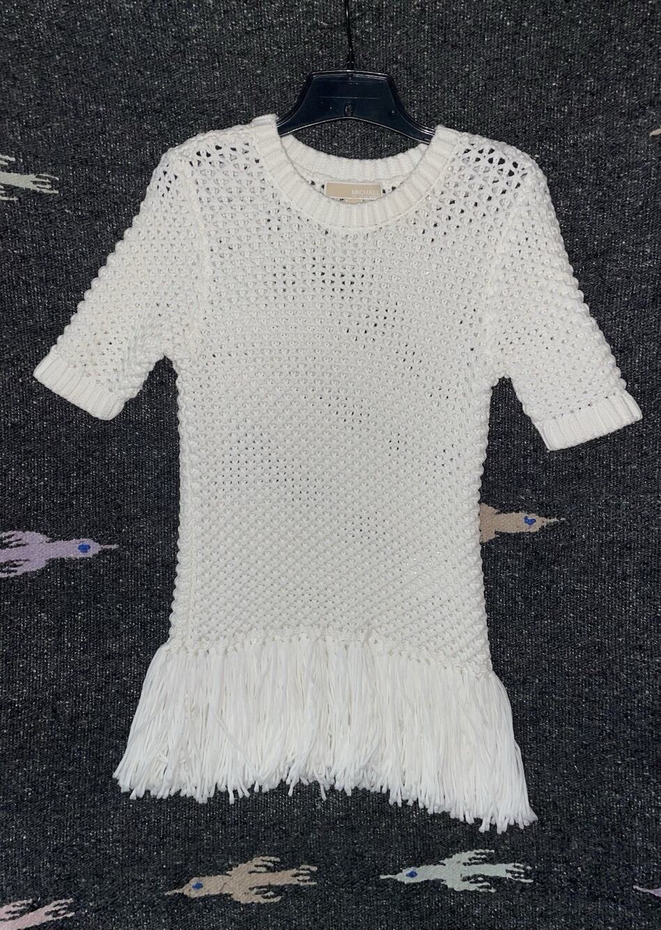 NWOT Michael Kors Women White Fringe Sweater Size Small